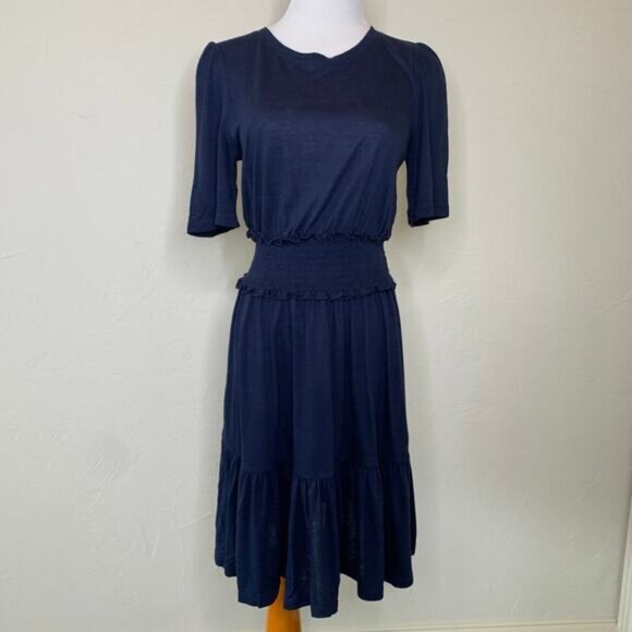 Rebecca Taylor Navy Blue Jersey Blouson Dress Sz Small - Picture 1 of 14